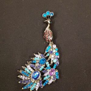 Elegant Peacock Brooch with Blue and Purple Accents